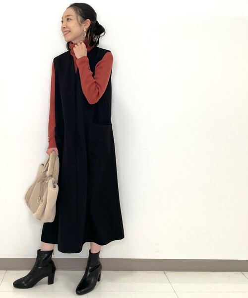 DRESKIP（ドレスキップ）の「◆キーネックジャンパースカート（ワンピース・レディース・ブラック/オリーブ/ナチュラル・02/03）」の5枚目の写真