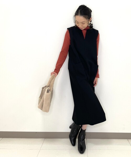 DRESKIP（ドレスキップ）の「◆キーネックジャンパースカート（ワンピース・レディース・ブラック/オリーブ/ナチュラル・02/03）」の6枚目の写真