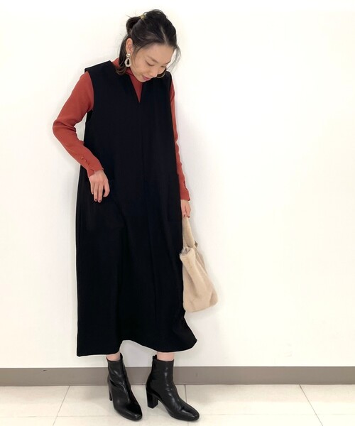 DRESKIP（ドレスキップ）の「◆キーネックジャンパースカート（ワンピース・レディース・ブラック/オリーブ/ナチュラル・02/03）」の7枚目の写真