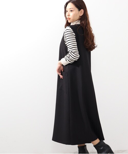 DRESKIP（ドレスキップ）の「◆キーネックジャンパースカート（ワンピース・レディース・ブラック/オリーブ/ナチュラル・02/03）」の9枚目の写真