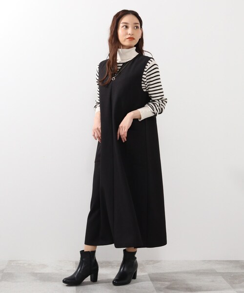 DRESKIP（ドレスキップ）の「◆キーネックジャンパースカート（ワンピース・レディース・ブラック/オリーブ/ナチュラル・02/03）」の10枚目の写真