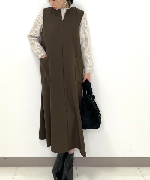 DRESKIP（ドレスキップ）の「◆キーネックジャンパースカート（ワンピース・レディース・ブラック/オリーブ/ナチュラル・02/03）」の13枚目の写真