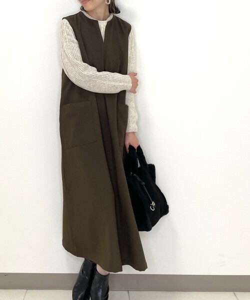 DRESKIP（ドレスキップ）の「◆キーネックジャンパースカート（ワンピース・レディース・ブラック/オリーブ/ナチュラル・02/03）」の14枚目の写真