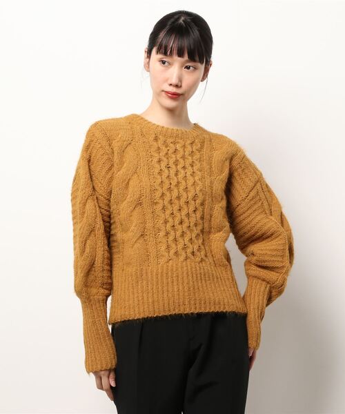 KOBE LETTUCE（コウベレタス）の「ケーブルフェザーニット（ニット/セーター・レディース・ライトグレー/レッド/イエロー系・FREE）」の7枚目の写真