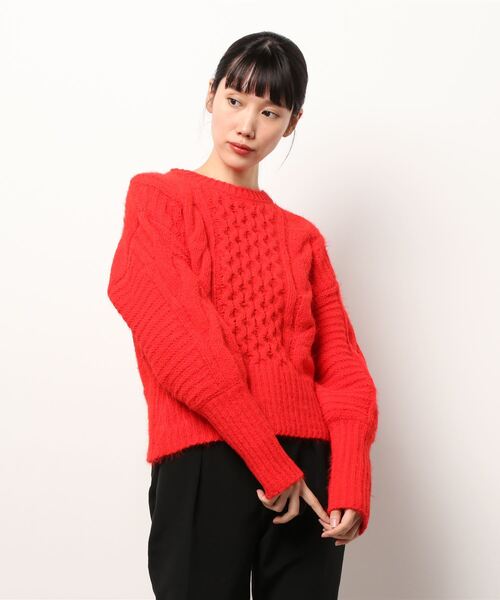 KOBE LETTUCE（コウベレタス）の「ケーブルフェザーニット（ニット/セーター・レディース・ライトグレー/レッド/イエロー系・FREE）」の8枚目の写真