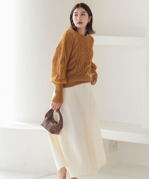 KOBE LETTUCE（コウベレタス）の「ケーブルフェザーニット（ニット/セーター・レディース・ライトグレー/レッド/イエロー系・FREE）」の12枚目の写真