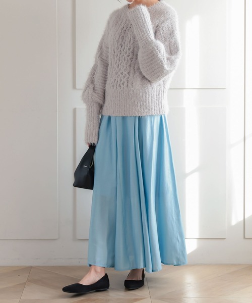 KOBE LETTUCE（コウベレタス）の「ケーブルフェザーニット（ニット/セーター・レディース・ライトグレー/レッド/イエロー系・FREE）」の10枚目の写真