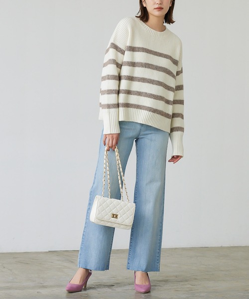 KOBE LETTUCE（コウベレタス）の「カラーボーダーニットトップス（ニット/セーター・レディース・ピンク/グリーン/モカ・FREE）」の4枚目の写真