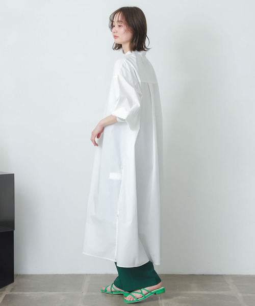 『One-C/低身長向けサイズ展開あり』コクーンスリーブシャツワンピース