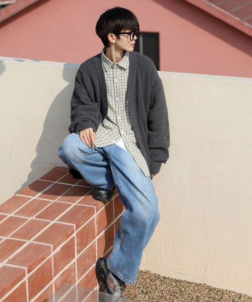 neos(ネオス)の「【neos -addictive design-】ルーズシルエット バルキー 畦編み ニット カーディガン(カーディガン/ボレロ・メンズ・ホワイト/チャコールグレー/ライトグレー/ブラック/ダークインディゴブルー/マスタード/ケリー/グレイッシュベージュ・MEDIUM/LARGE/X-LARGE)」の22枚目の写真