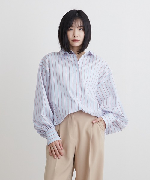 PAPAVER(パパヴェル)の「【PAPAVER】ストライプA柄ワンポケ付きシャツ(シャツ/ブラウス・レディース・サックスブルー/ピンク/イエロー・MEDIUM)」の4枚目の写真