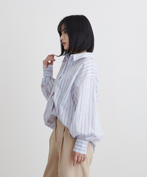 PAPAVER(パパヴェル)の「【PAPAVER】ストライプA柄ワンポケ付きシャツ(シャツ/ブラウス・レディース・サックスブルー/ピンク/イエロー・MEDIUM)」の7枚目の写真