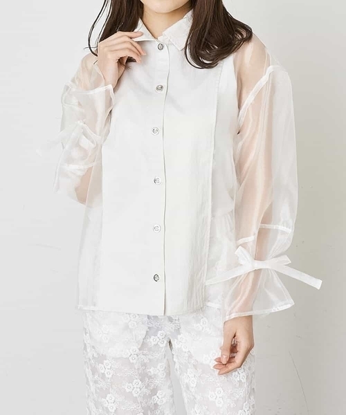 A de a.v.v（アードアー・ヴェ・ヴェ）の「オーガンジードッキングシャツブラウス（シャツ/ブラウス・レディース・ホワイト/ミント・38/36）」の2枚目の写真