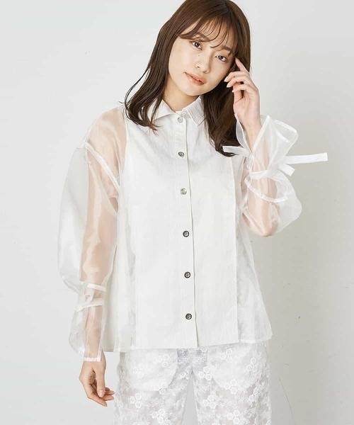 A de a.v.v（アードアー・ヴェ・ヴェ）の「オーガンジードッキングシャツブラウス（シャツ/ブラウス・レディース・ホワイト/ミント・38/36）」の5枚目の写真
