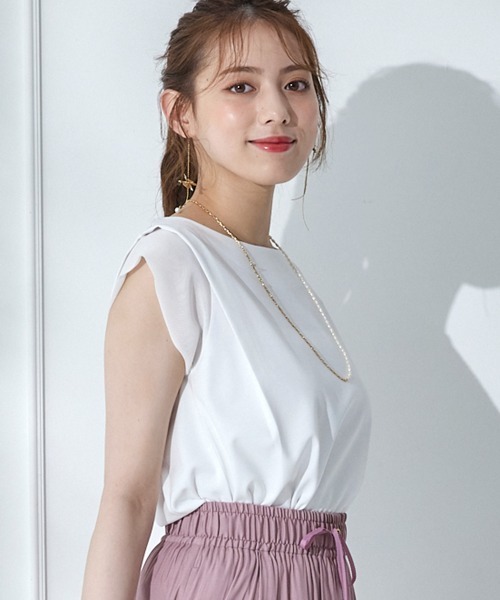 12Twelve Agenda(トゥエルブ アジェンダ)の「シフォンタックスリーブカットソープルオーバー(Tシャツ/カットソー・レディース・ブラック/ミント/ホワイト/ボルドー/ベージュ・M)」の8枚目の写真
