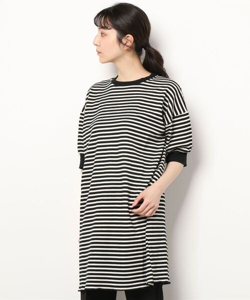 KOBE LETTUCE(コウベレタス)の「サーマルボーダーチュニックワンピース(チュニック・レディース・ブラック/ベージュ/グリーン・FREE)」の2枚目の写真