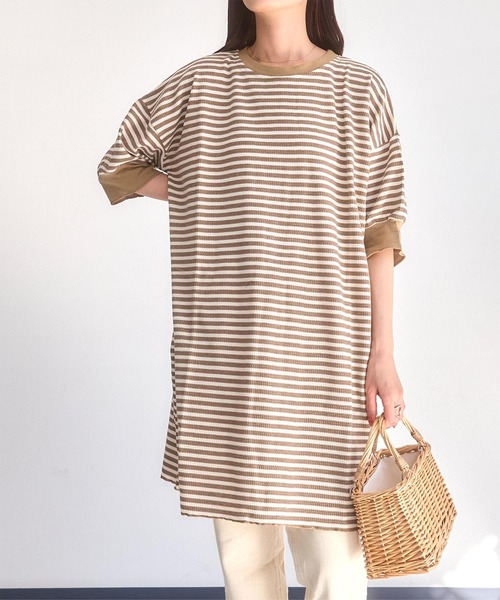 KOBE LETTUCE(コウベレタス)の「サーマルボーダーチュニックワンピース(チュニック・レディース・ブラック/ベージュ/グリーン・FREE)」の6枚目の写真