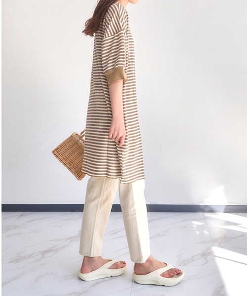 KOBE LETTUCE(コウベレタス)の「サーマルボーダーチュニックワンピース(チュニック・レディース・ブラック/ベージュ/グリーン・FREE)」の7枚目の写真