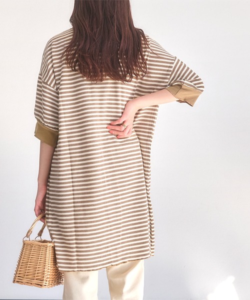 KOBE LETTUCE(コウベレタス)の「サーマルボーダーチュニックワンピース(チュニック・レディース・ブラック/ベージュ/グリーン・FREE)」の8枚目の写真