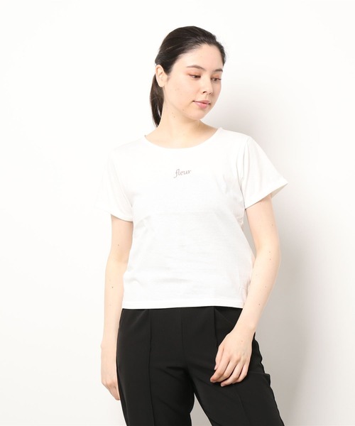 DURAS(デュラス)の「fleurロゴTシャツ(Tシャツ/カットソー・レディース・ブラック/ベージュ/ホワイト・FREE)」の2枚目の写真