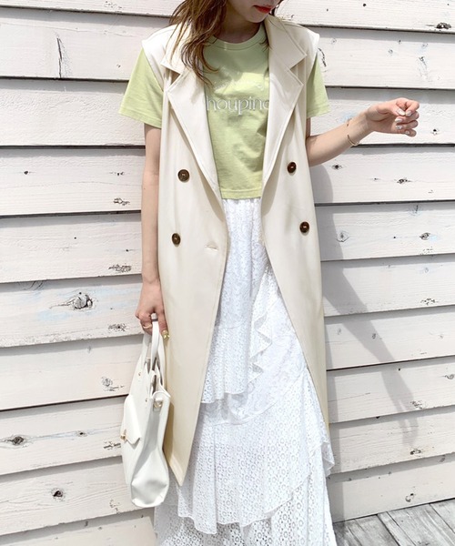 美品 オットダム キルティングロングベスト ベージュ　フリー　ロングジレ OLIVE des OLIVE（オリーブデオリーブ）の「ロングジレ（ベスト）」 - WEAR