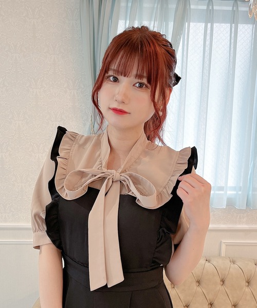 Rmine(アールマイン)の「ボウタイリボンセーラーカラー5分袖ブラウス(シャツ/ブラウス・レディース・ブラック/ホワイト/ベージュ・FREE)」の3枚目の写真