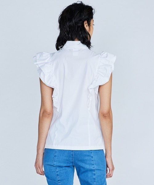 DOUBLE STANDARD CLOTHING（ダブルスタンダードクロージング）の「ボリュームフリルボウタイ付ブラウス（シャツ/ブラウス・レディース・オフホワイト/サックスブルー・38/36）」の8枚目の写真