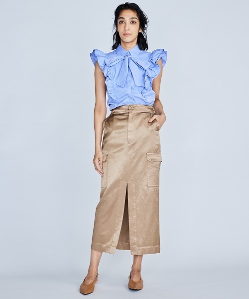 DOUBLE STANDARD CLOTHING（ダブルスタンダードクロージング）の「ボリュームフリルボウタイ付ブラウス（シャツ/ブラウス・レディース・オフホワイト/サックスブルー・38/36）」の9枚目の写真
