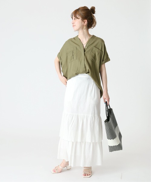 B.C STOCK（ベーセーストック）の「リヨセルスキッパーシャツ（シャツ/ブラウス・レディース・ブラック/カーキ・FREE）」の6枚目の写真