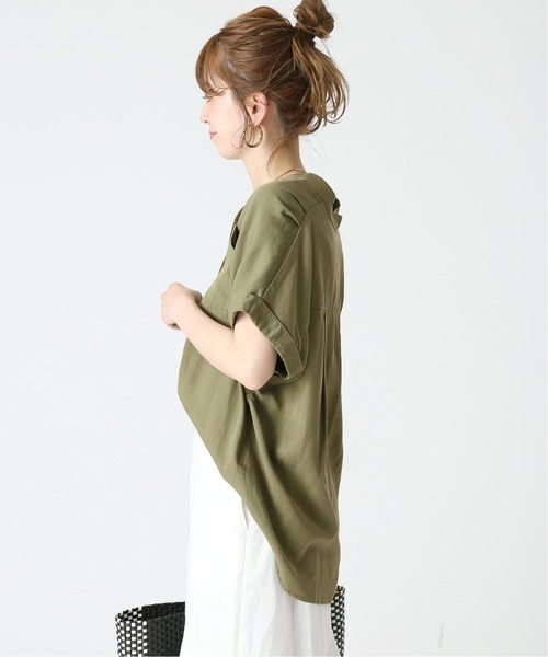 B.C STOCK（ベーセーストック）の「リヨセルスキッパーシャツ（シャツ/ブラウス・レディース・ブラック/カーキ・FREE）」の4枚目の写真