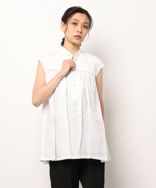 Scye(サイ)の「Scye | リネン ピンタックノースリーブシャツ WOMEN(シャツ/ブラウス・レディース・ホワイト/ネイビー/ピンク・38)」の6枚目の写真