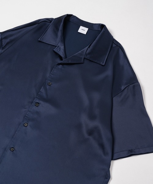 90s Vintage サテン L/S シャツ オーバーサイズ スカイブルー SEEALL (シーオール) [ OVERSIZED BAND COLLAR SHIRTS