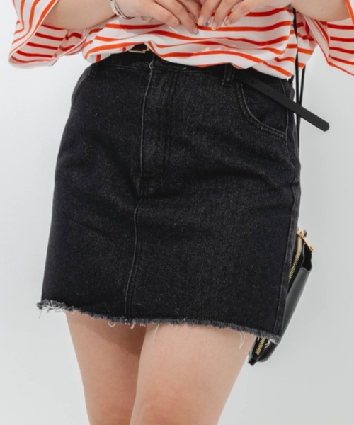 nemne store（ネンネストア）の「クラッシュデニム台形ミニスカート（スカート・レディース・ブラック/オフホワイト/ブルー・SMALL/MEDIUM）」の3枚目の写真