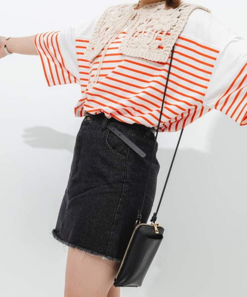 nemne store（ネンネストア）の「クラッシュデニム台形ミニスカート（スカート・レディース・ブラック/オフホワイト/ブルー・SMALL/MEDIUM）」の5枚目の写真