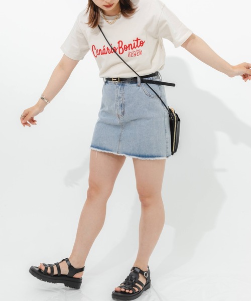 nemne store（ネンネストア）の「クラッシュデニム台形ミニスカート（スカート・レディース・ブラック/オフホワイト/ブルー・SMALL/MEDIUM）」の14枚目の写真