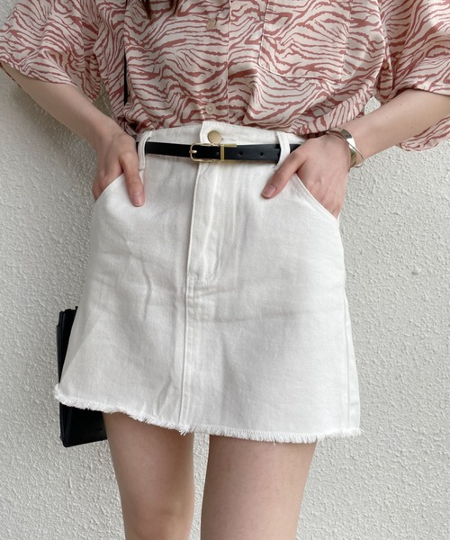 nemne store（ネンネストア）の「クラッシュデニム台形ミニスカート（スカート・レディース・ブラック/オフホワイト/ブルー・SMALL/MEDIUM）」の16枚目の写真