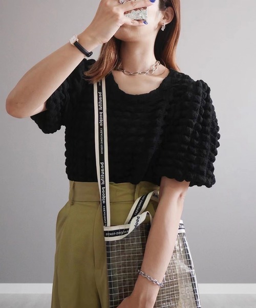 CORNERS（コーナーズ）の「mii ×CORNERSコラボ　　ボリュームスリーブポップコーントップス（Tシャツ/カットソー・レディース・ホワイト/イエロー/サックスブルー/ブラック・M）」の2枚目の写真