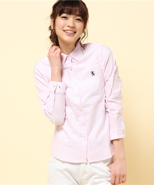 GIORDANO（ジョルダーノ）の「[GIORDANO]ライオン刺繍オックスシャツ（シャツ/ブラウス・レディース・ホワイト/グリーン/サックスブルー/ネイビー/ピンク/ライトピンク・SMALL/MEDIUM/LARGE）」の10枚目の写真