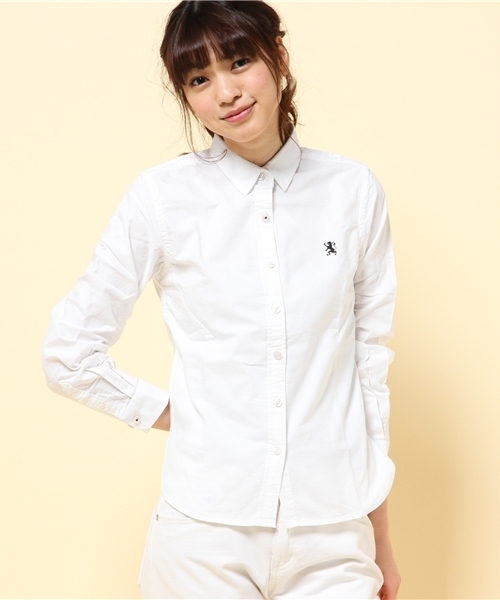 GIORDANO（ジョルダーノ）の「[GIORDANO]ライオン刺繍オックスシャツ（シャツ/ブラウス・レディース・ホワイト/グリーン/サックスブルー/ネイビー/ピンク/ライトピンク・SMALL/MEDIUM/LARGE）」の11枚目の写真
