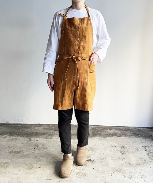 COCO WALK（ココウォーク）の「COCO WALK:やさしいガーゼのエプロン（エプロン・レディース・パープル/キャメル/イエロー/グリーン/カーキ/ライトグレー/ミント・FREE）」の7枚目の写真