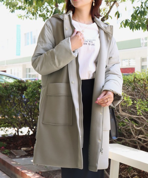 libelle more（リベル モア）の「ファイバーダウン×ダンボールカットソー異素材切替コート（ダウンジャケット/コート・レディース・モカ/ネイビー/ベージュ/ライトカーキ/ブラック/グレー・M/L）」の5枚目の写真