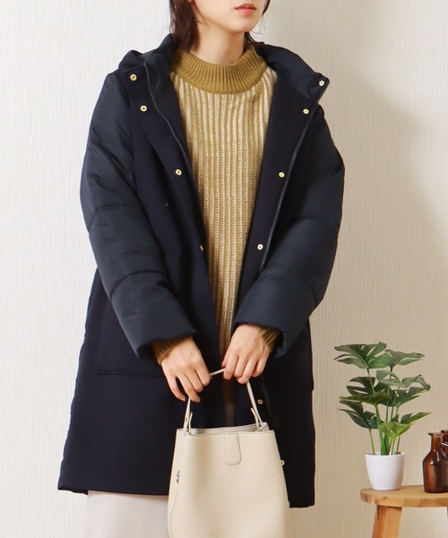 libelle more（リベル モア）の「ファイバーダウン×ダンボールカットソー異素材切替コート（ダウンジャケット/コート・レディース・モカ/ネイビー/ベージュ/ライトカーキ/ブラック/グレー・M/L）」の6枚目の写真