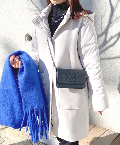 libelle more（リベル モア）の「ファイバーダウン×ダンボールカットソー異素材切替コート（ダウンジャケット/コート・レディース・モカ/ネイビー/ベージュ/ライトカーキ/ブラック/グレー・M/L）」の3枚目の写真