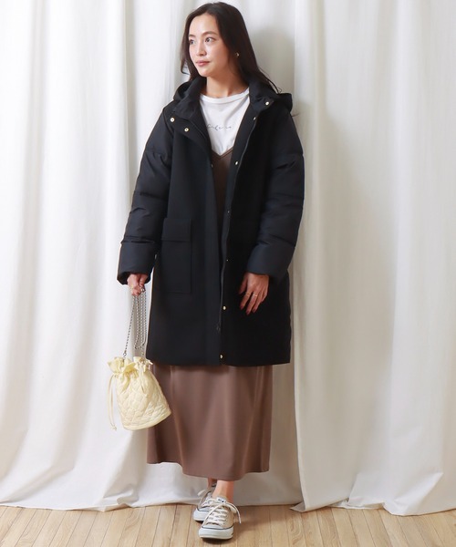 libelle more（リベル モア）の「ファイバーダウン×ダンボールカットソー異素材切替コート（ダウンジャケット/コート・レディース・モカ/ネイビー/ベージュ/ライトカーキ/ブラック/グレー・M/L）」の7枚目の写真