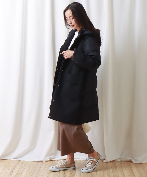 libelle more（リベル モア）の「ファイバーダウン×ダンボールカットソー異素材切替コート（ダウンジャケット/コート・レディース・モカ/ネイビー/ベージュ/ライトカーキ/ブラック/グレー・M/L）」の9枚目の写真