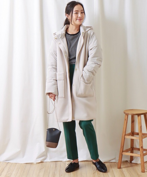 libelle more（リベル モア）の「ファイバーダウン×ダンボールカットソー異素材切替コート（ダウンジャケット/コート・レディース・モカ/ネイビー/ベージュ/ライトカーキ/ブラック/グレー・M/L）」の21枚目の写真