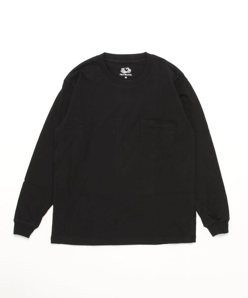 ブラック 長袖カットソー ポケット付き 7oz 天竺ロングポケットTシャツ / ロンT / 長袖 / シンプル