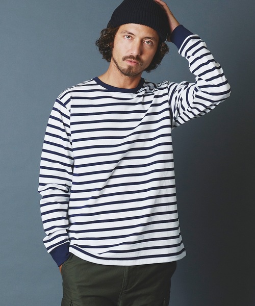 Magine(マージン)の「CTN BASQUE BOADER C/N L/S:コットンバスクボーダー クルーネック ロングスリーブ 22AW(Tシャツ/カットソー・メンズ・ホワイト×ブラック/ブラック×ホワイト/ホワイト×ネイビー/ネイビー×ホワイト・44/46/48)」の2枚目の写真