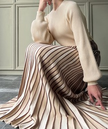 knit Jemade | リブ配色ニットロングワンピース(ワンピース)