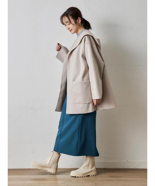 Green　Parks（グリーンパークス）の「フード付きミディコーディガン（その他アウター・レディース・キャメル/ライトベージュ/ダークネイビー/ブルー・FREE）」の6枚目の写真